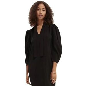 Scotch & Soda Endless Horizons Sheath Dress Bow Tie Puff Sleeves M Minimalist